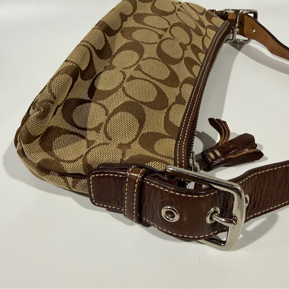 Vintage Coach Signature Brown Suede Stripe Monogram Demi Baguette Shoulder Bag - Picture 8 of 13